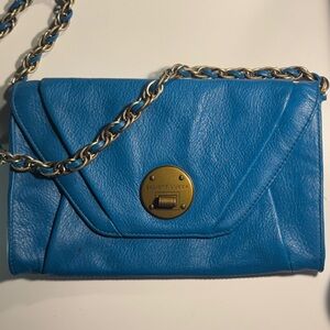 Elliott Lucca Vibrant Cobalt Blue Leather Clutch w Gold Chain (boutique era)